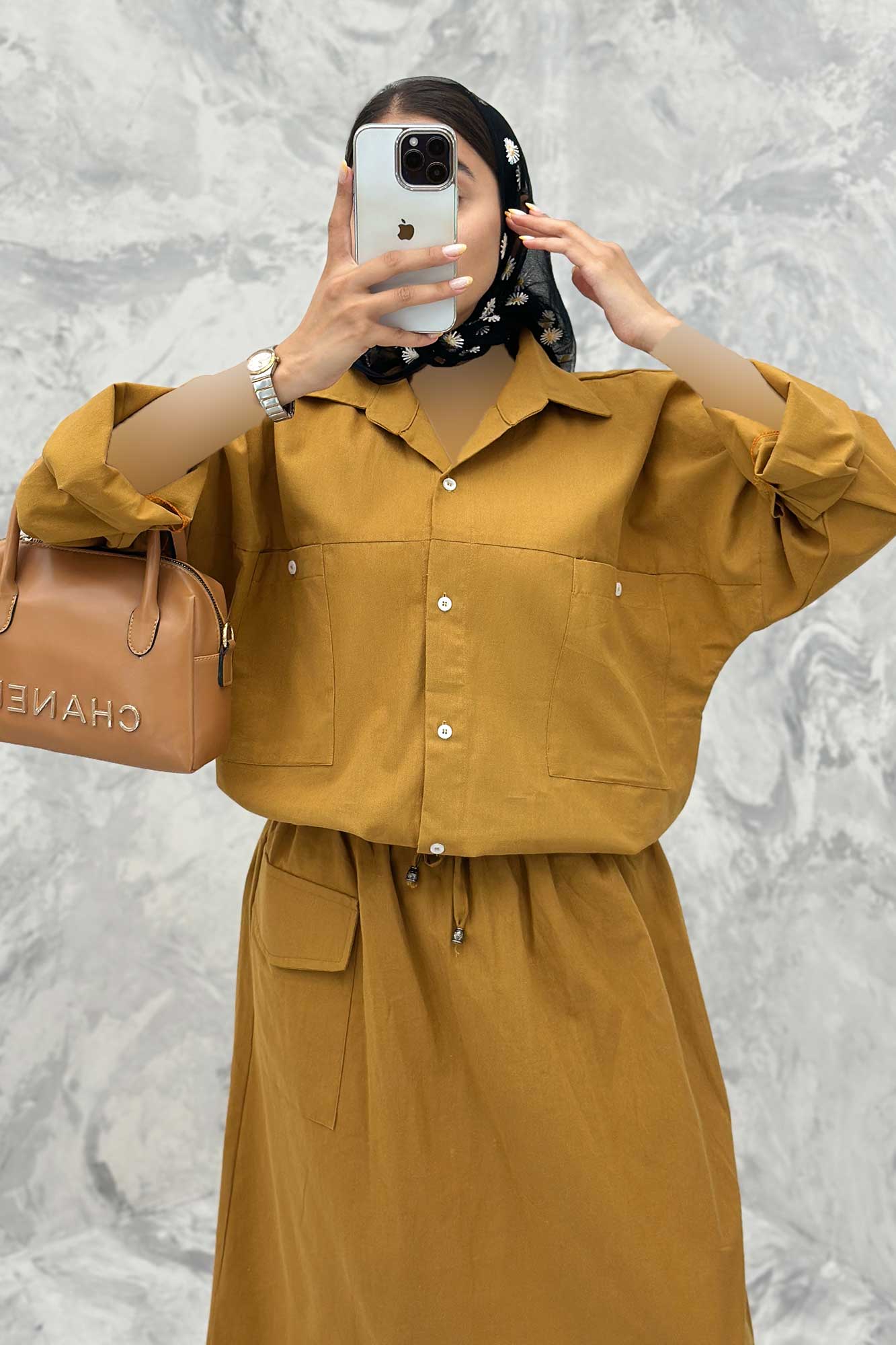 ست مانتو و دامن دو جیب خطی نوژان