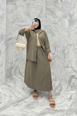 ست مانتو و دامن دو جیب خطی نوژان