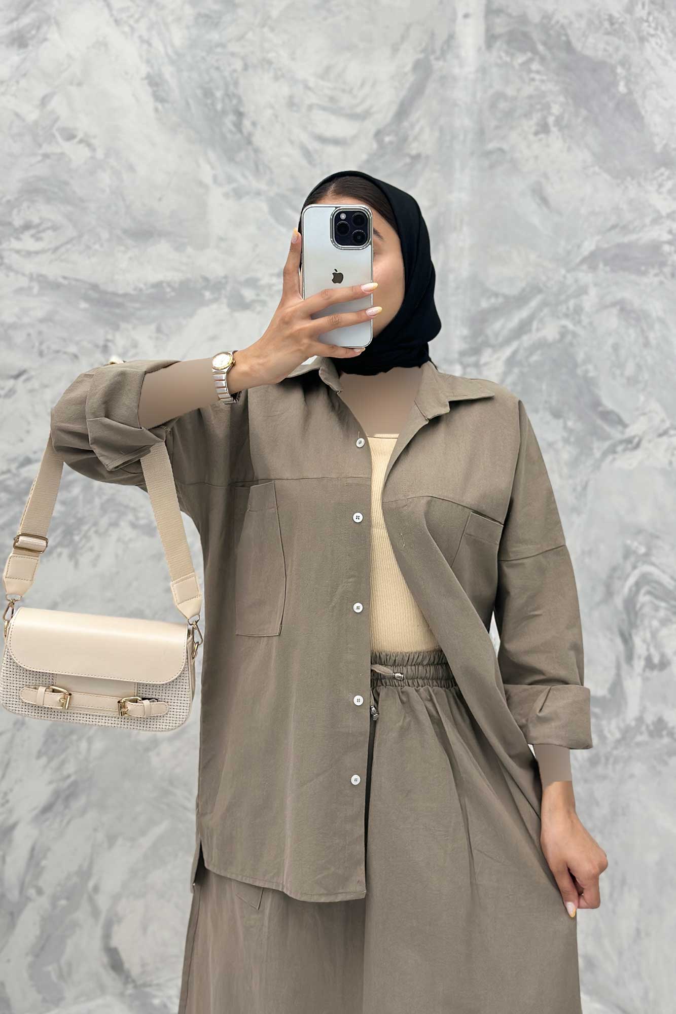 ست مانتو و دامن دو جیب خطی نوژان