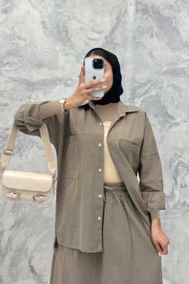 ست مانتو و دامن دو جیب خطی نوژان