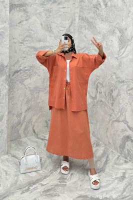 ست مانتو و دامن دو جیب خطی نوژان