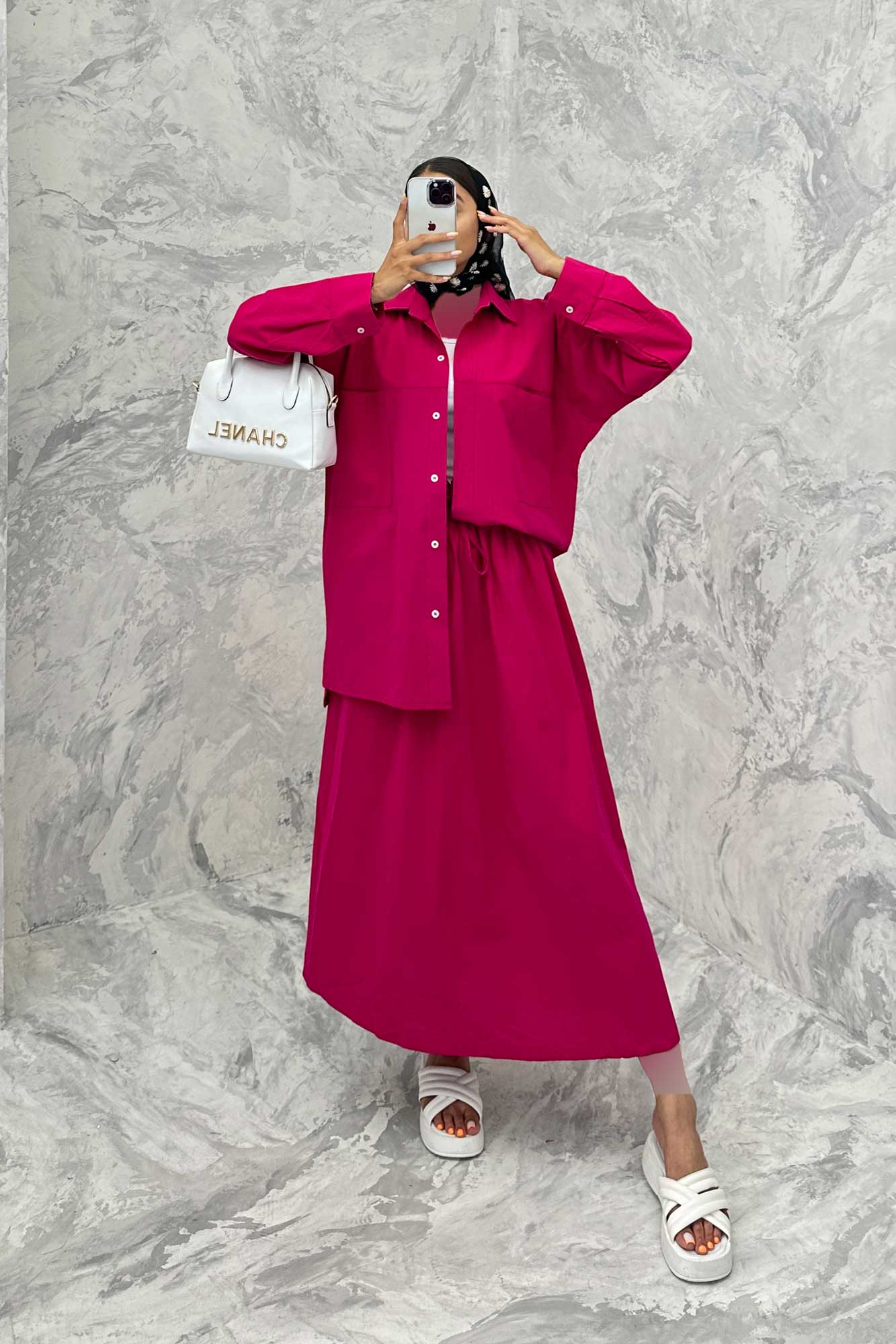 ست مانتو و دامن دو جیب خطی نوژان