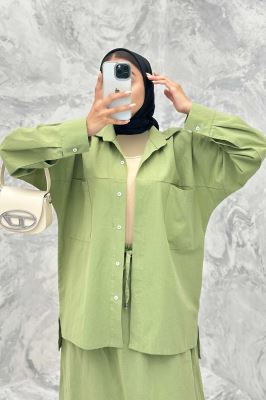 ست مانتو و دامن دو جیب خطی نوژان