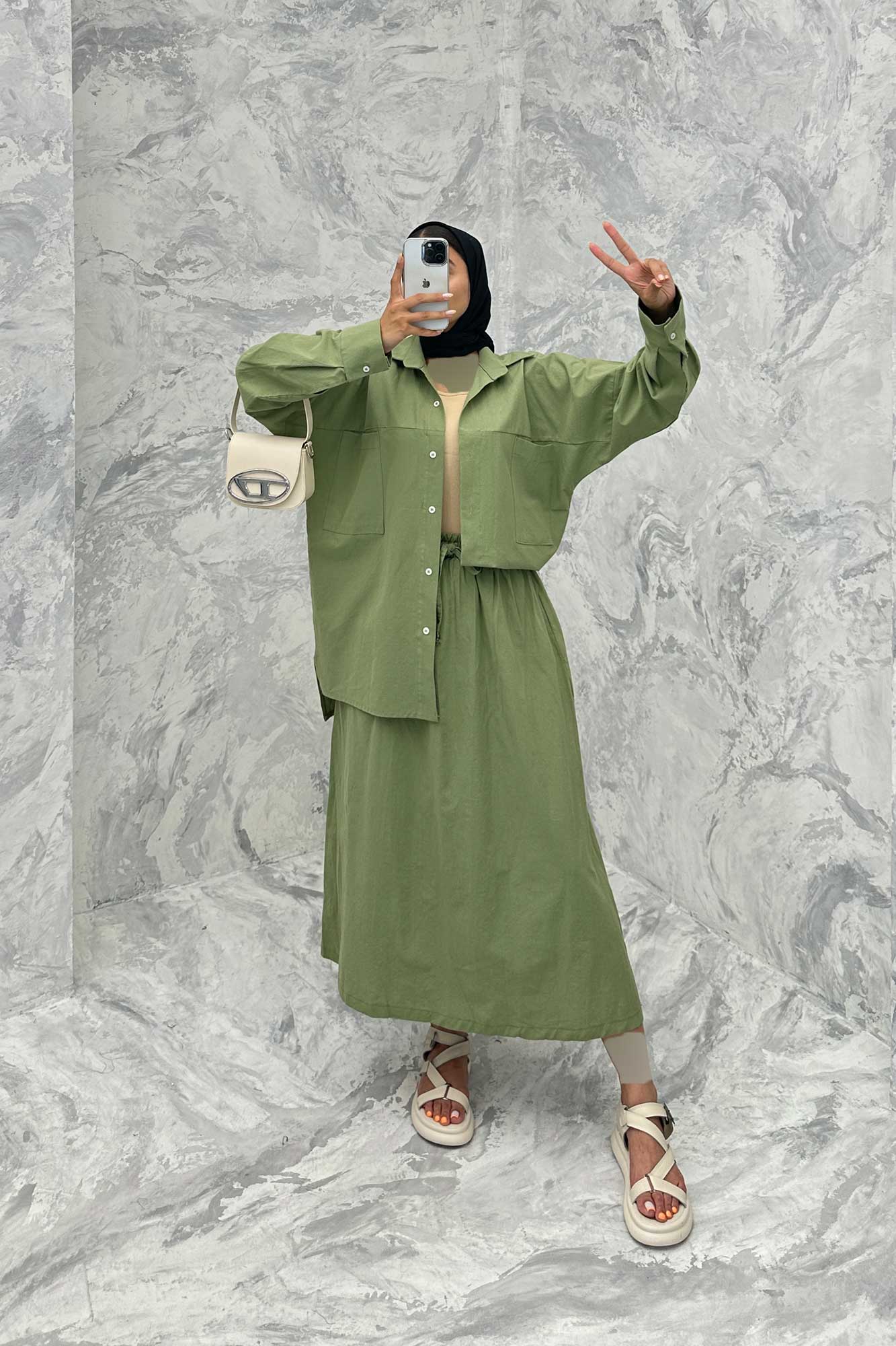 ست مانتو و دامن دو جیب خطی نوژان