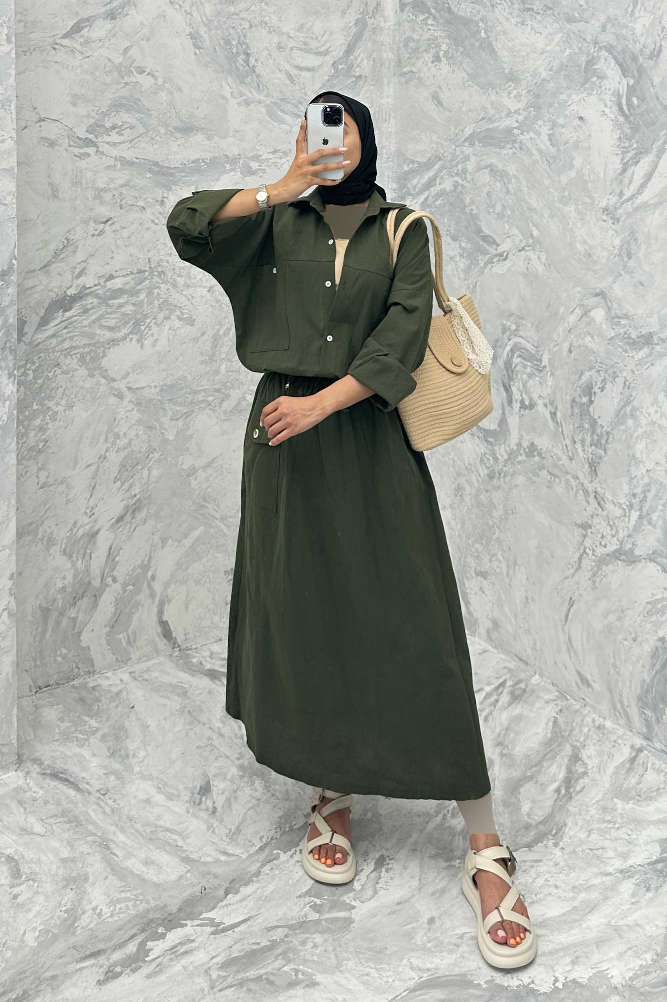 ست مانتو و دامن دو جیب خطی نوژان