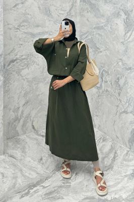 ست مانتو و دامن دو جیب خطی نوژان