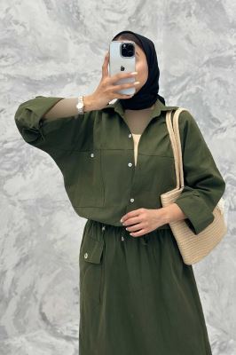 ست مانتو و دامن دو جیب خطی نوژان