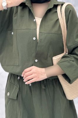 ست مانتو و دامن دو جیب خطی نوژان