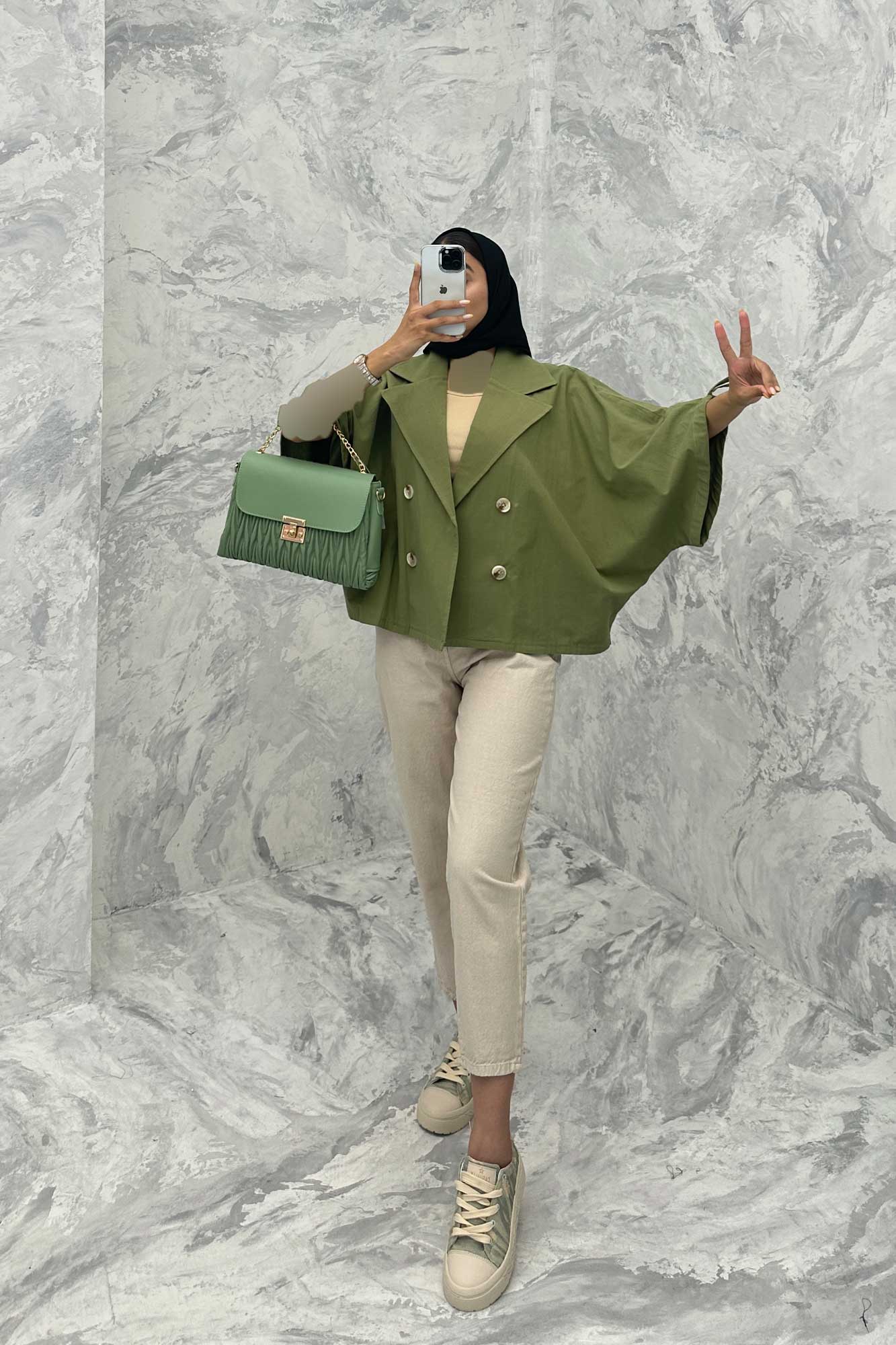 مانتو خفاشی لینن مچ گت دار گلشید