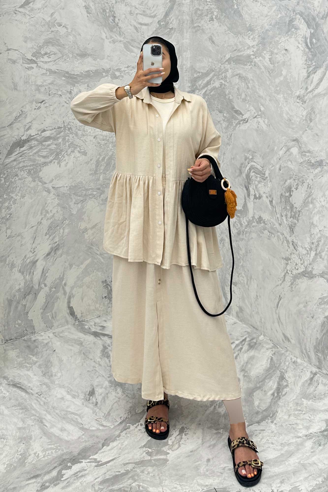 ست مانتو و دامن چین دار کنفی نانسی