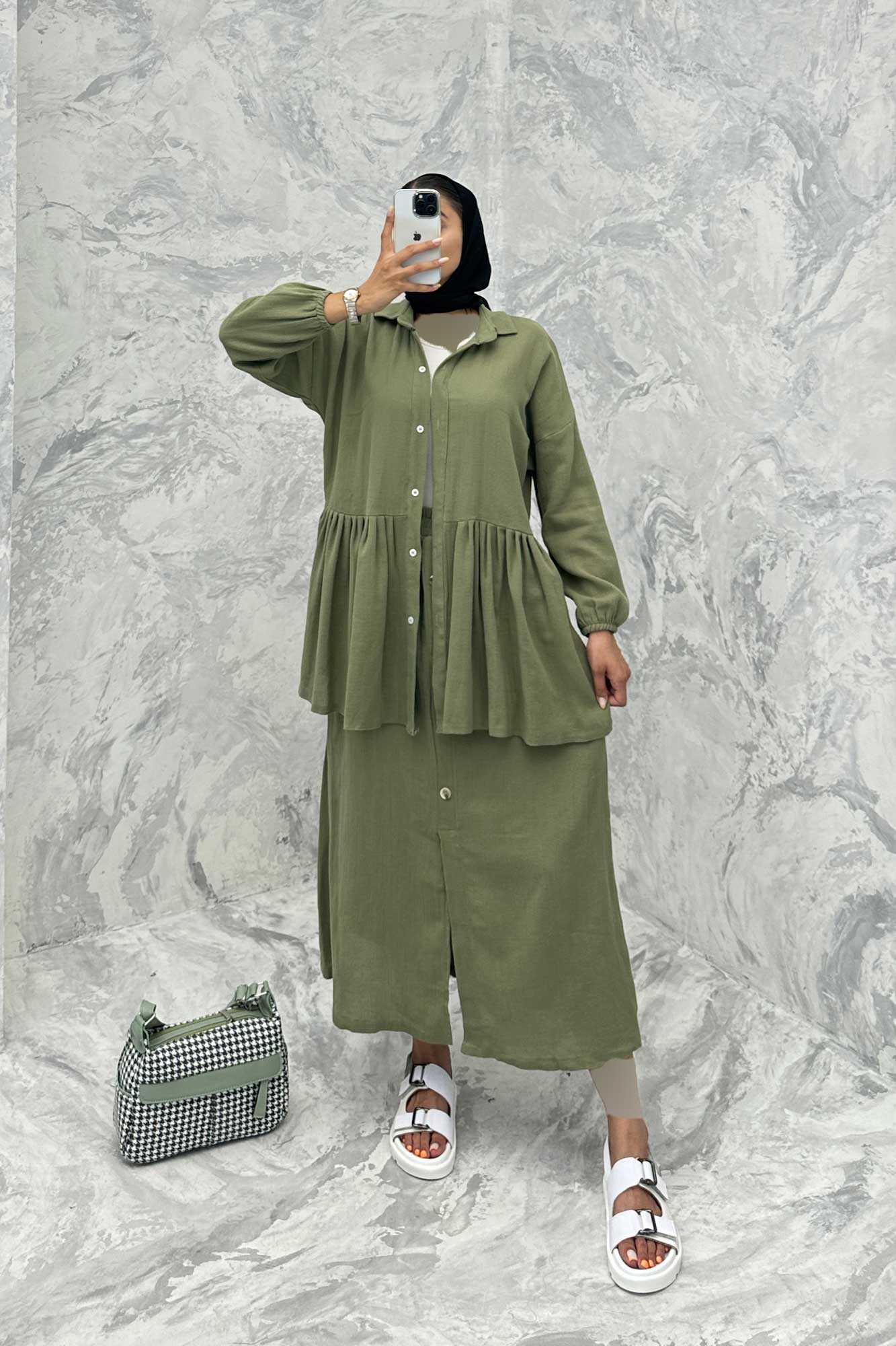 ست مانتو و دامن چین دار کنفی نانسی