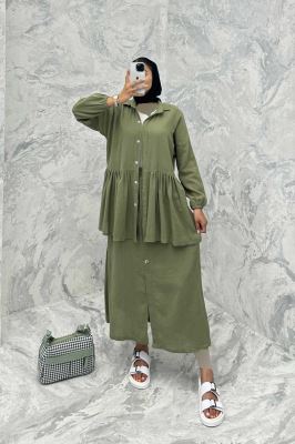 ست مانتو و دامن چین دار کنفی نانسی