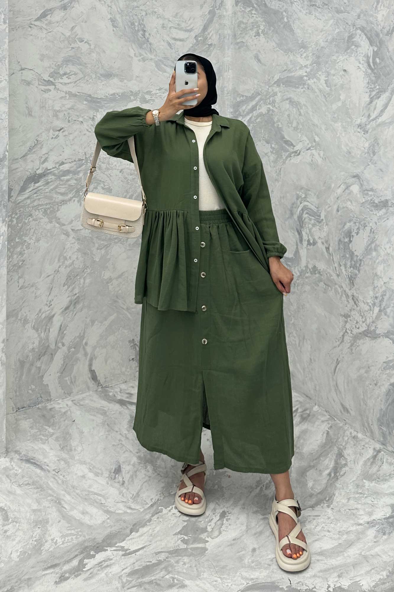 ست مانتو و دامن چین دار کنفی نانسی