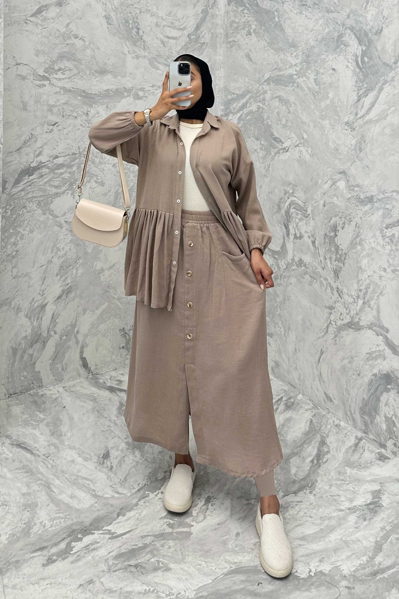 ست مانتو و دامن چین دار کنفی نانسی