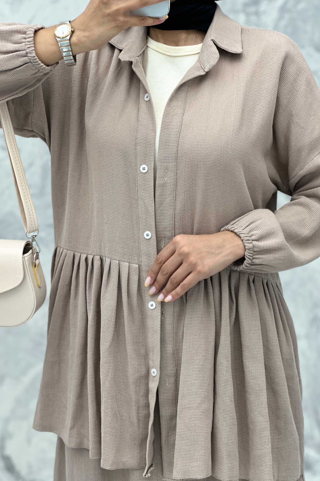 ست مانتو و دامن چین دار کنفی نانسی