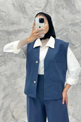 ست ژیله و شلوار تک جیب لینن کاترین