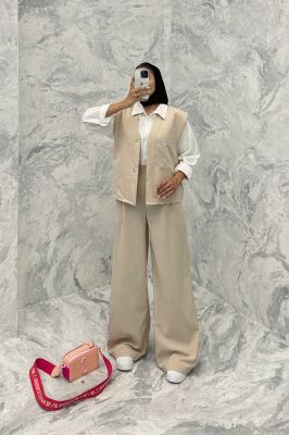 ست ژیله و شلوار تک جیب لینن کاترین