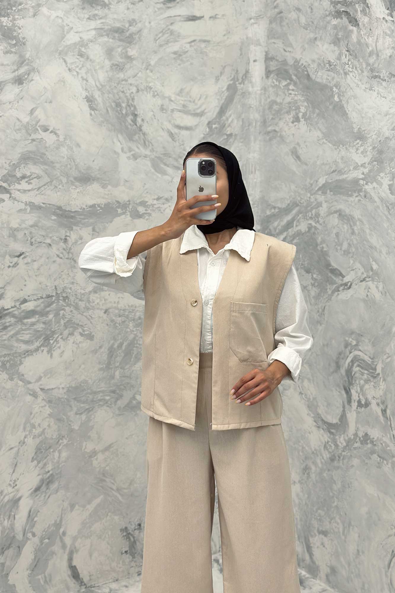 ست ژیله و شلوار تک جیب لینن کاترین