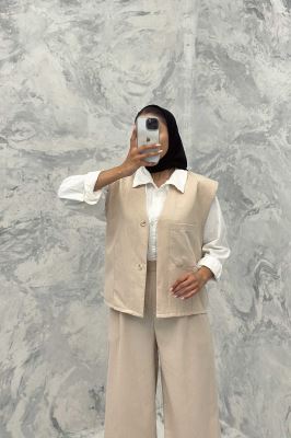 ست ژیله و شلوار تک جیب لینن کاترین