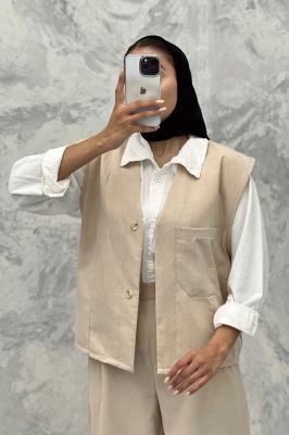 ست ژیله و شلوار تک جیب لینن کاترین