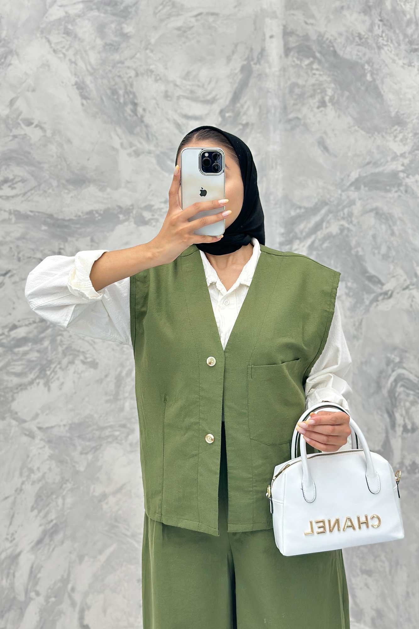 ست ژیله و شلوار تک جیب لینن کاترین