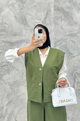 ست ژیله و شلوار تک جیب لینن کاترین