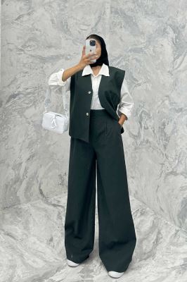 ست ژیله و شلوار تک جیب لینن کاترین