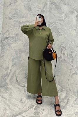 ست مانتو و شلوار پشت بلند لینن کژال