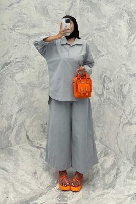 ست مانتو و شلوار پشت بلند لینن کژال