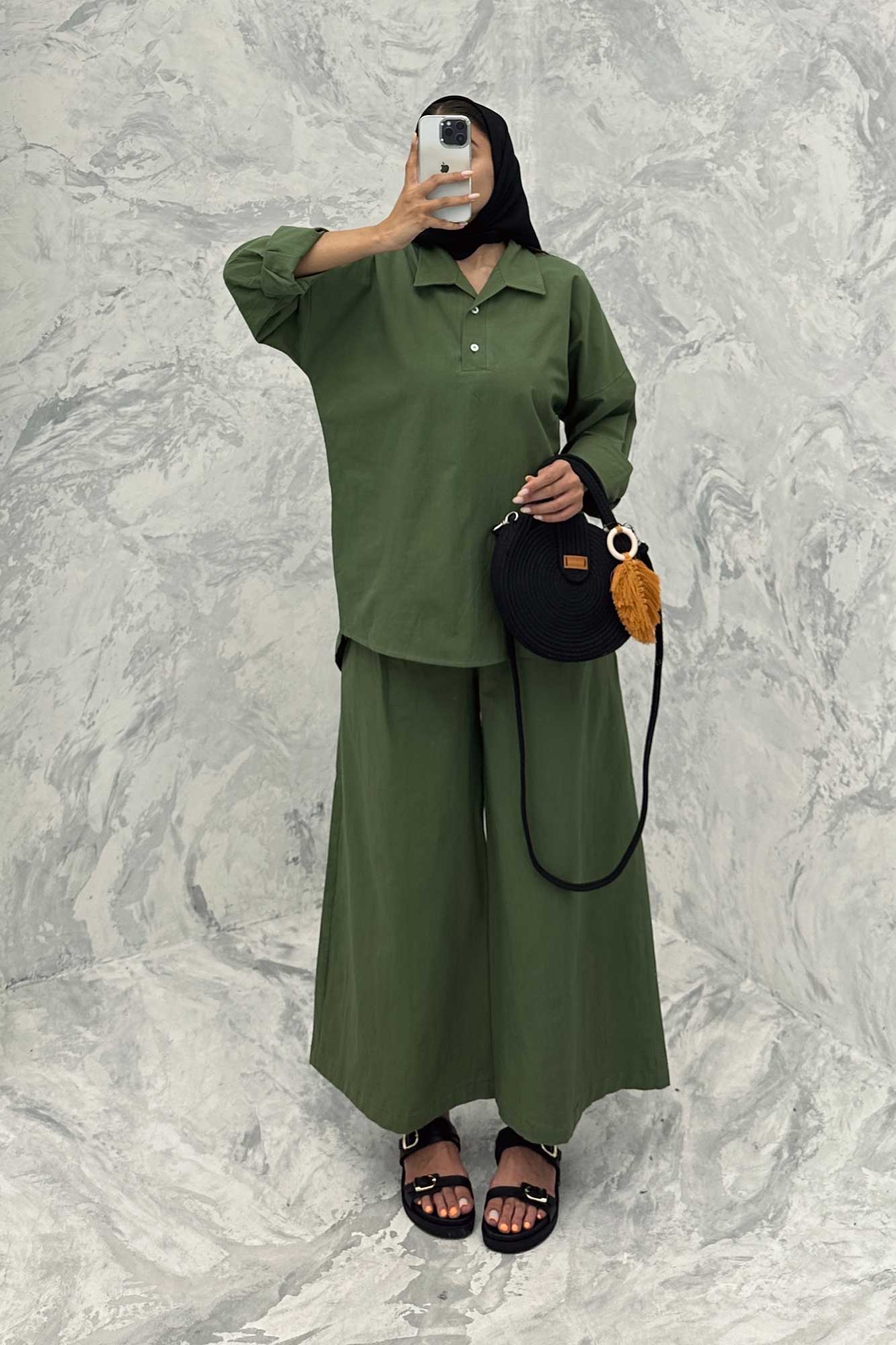 ست مانتو و شلوار پشت بلند لینن کژال