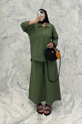 ست مانتو و شلوار پشت بلند لینن کژال