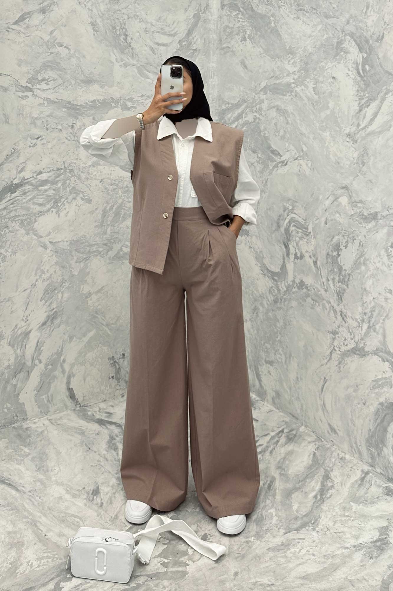 ست ژیله و شلوار تک جیب لینن کاترین