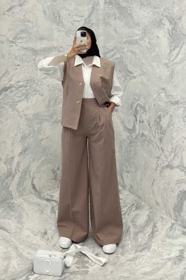 ست ژیله و شلوار تک جیب لینن کاترین