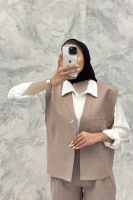 ست ژیله و شلوار تک جیب لینن کاترین