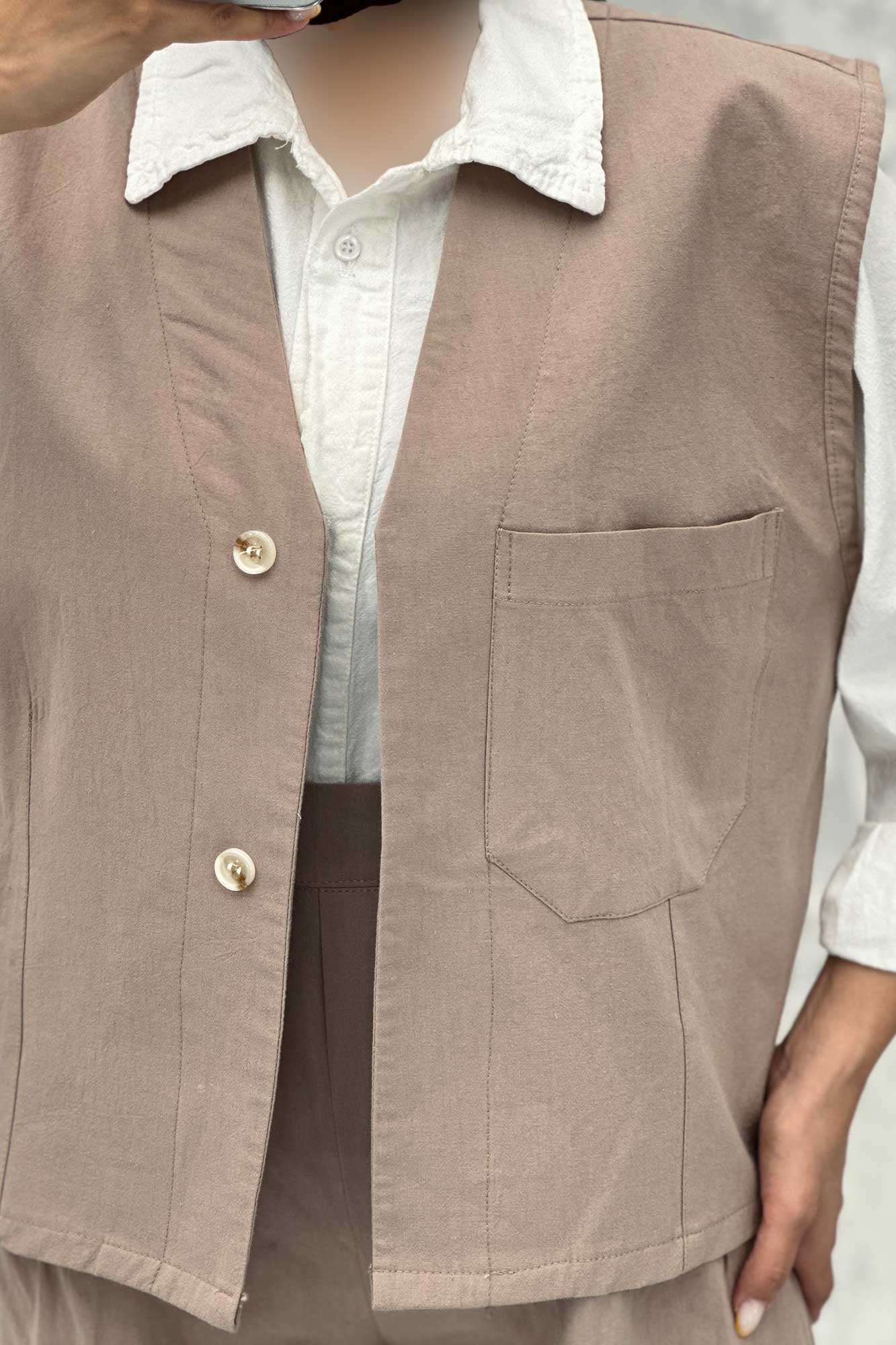 ست ژیله و شلوار تک جیب لینن کاترین