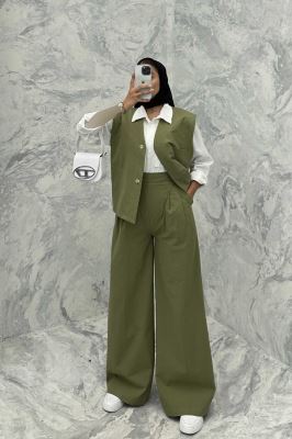 ست ژیله و شلوار تک جیب لینن کاترین