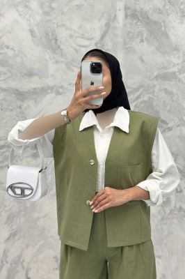 ست ژیله و شلوار تک جیب لینن کاترین