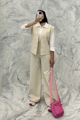 ست ژیله و شلوار تک جیب لینن کاترین