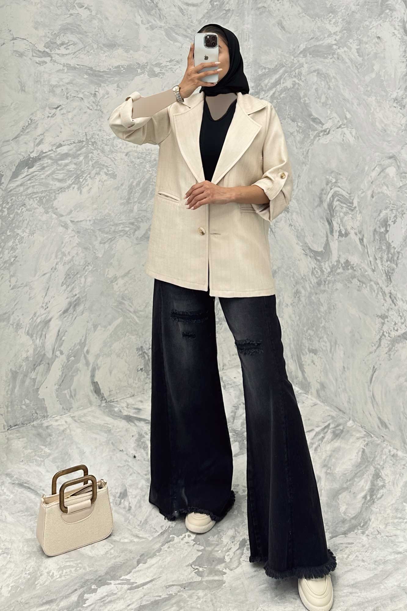 کت دو دکمه عمودی آستین پاگن شانتون خطی