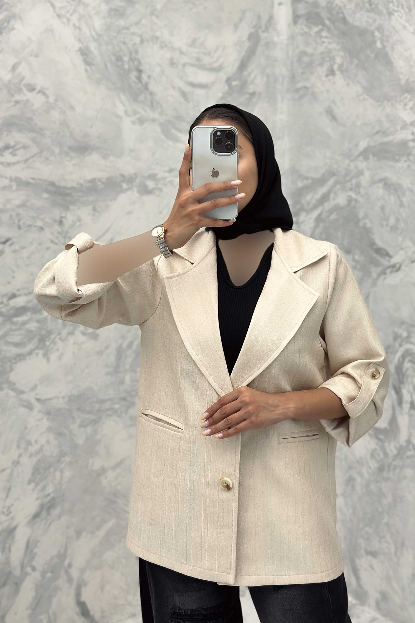 کت دو دکمه عمودی آستین پاگن شانتون خطی