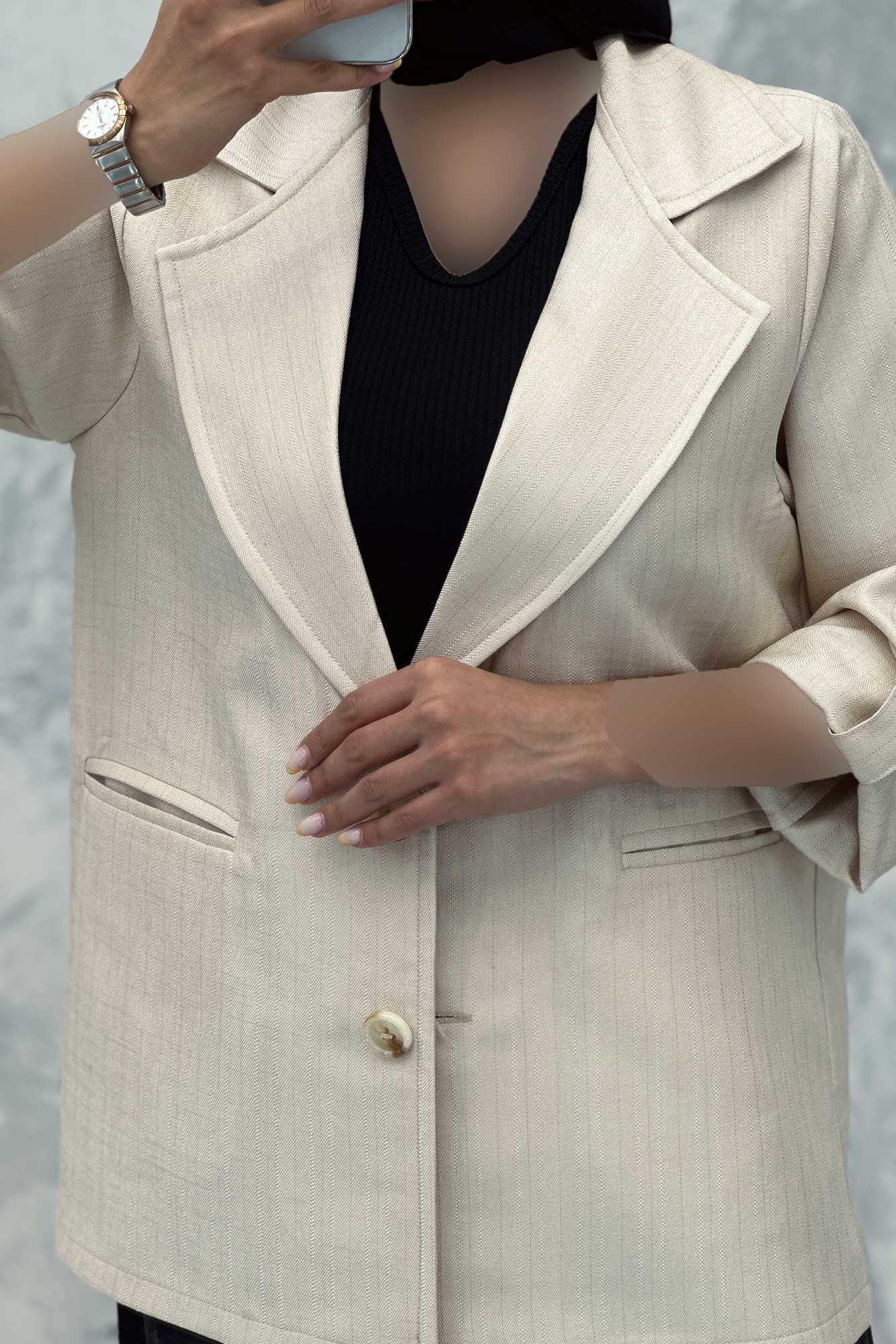 کت دو دکمه عمودی آستین پاگن شانتون خطی