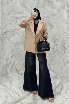 کت دو دکمه عمودی آستین پاگن شانتون خطی