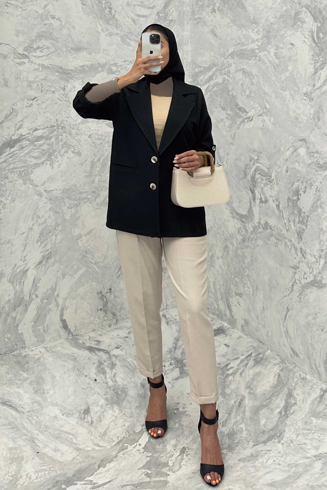 کت دو دکمه عمودی آستین پاگن شانتون خطی