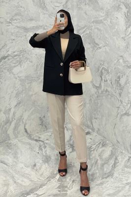 کت دو دکمه عمودی آستین پاگن شانتون خطی