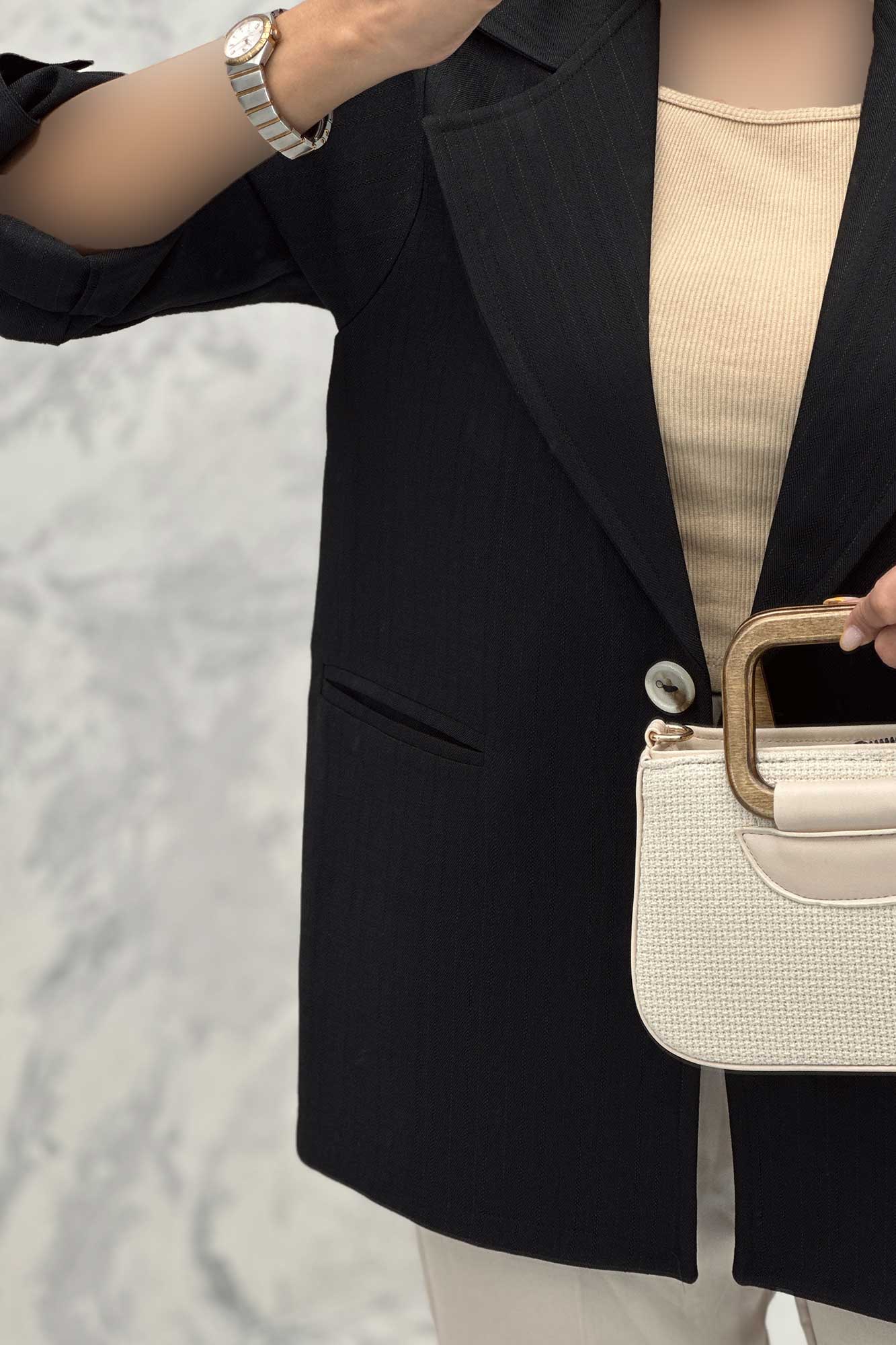 کت دو دکمه عمودی آستین پاگن شانتون خطی