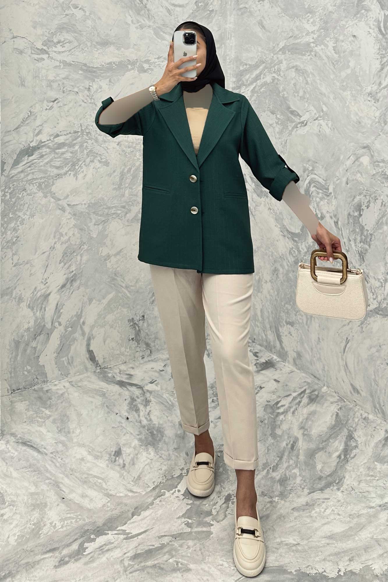 کت دو دکمه عمودی آستین پاگن شانتون خطی