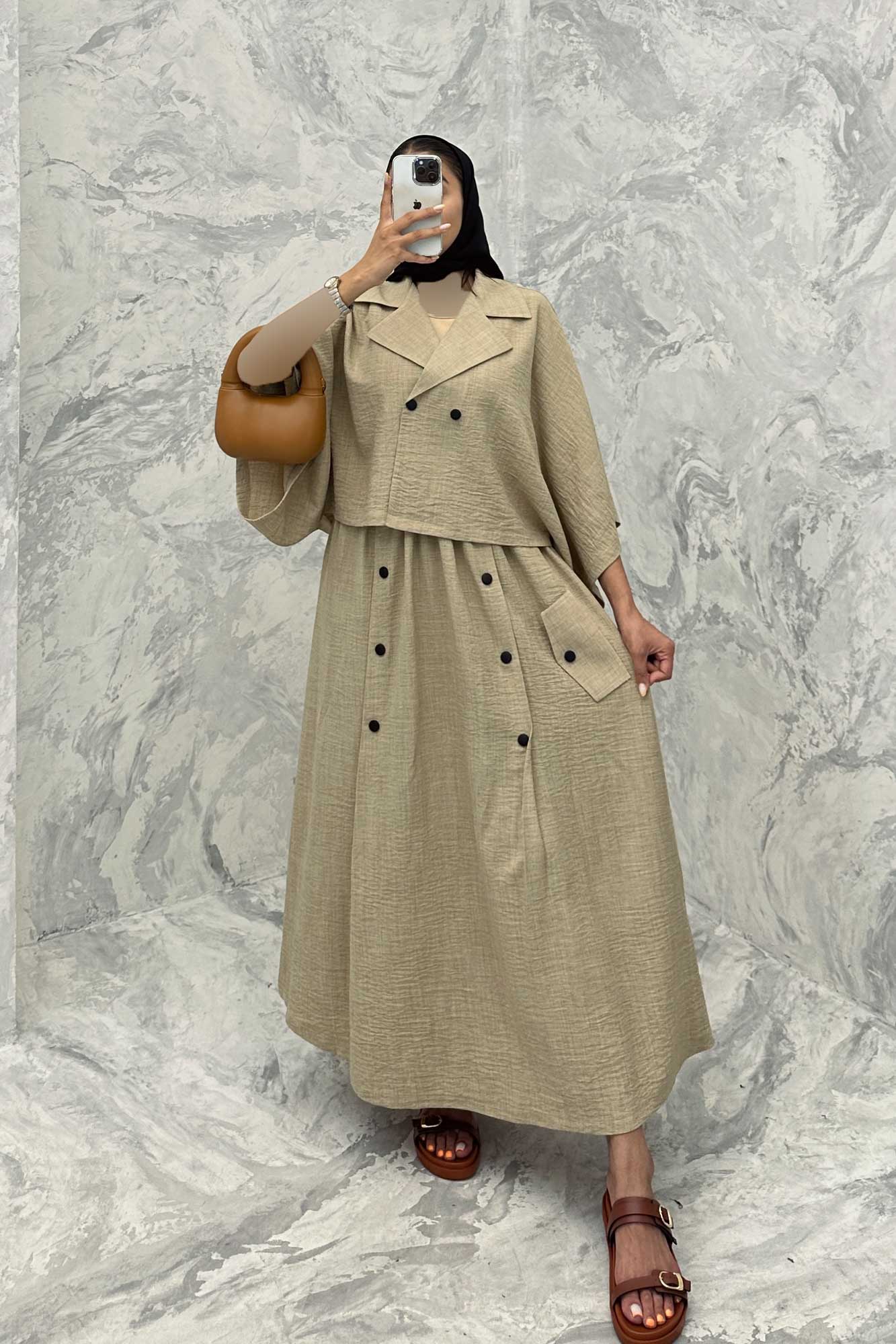 ست کت و دامن خفاشی دکمه زاماک شانتون