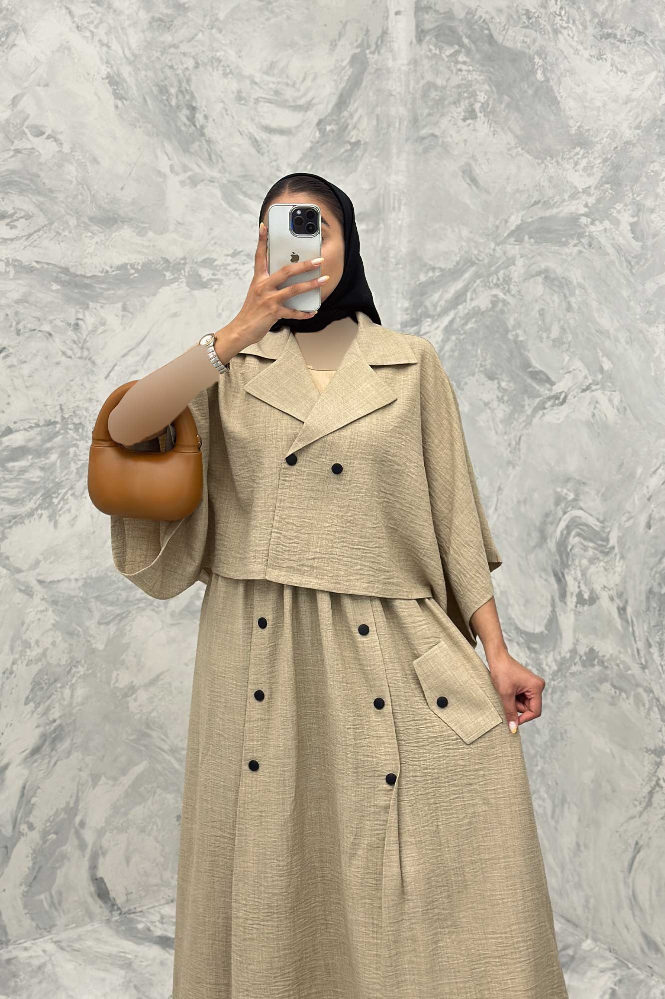 ست کت و دامن خفاشی دکمه زاماک شانتون