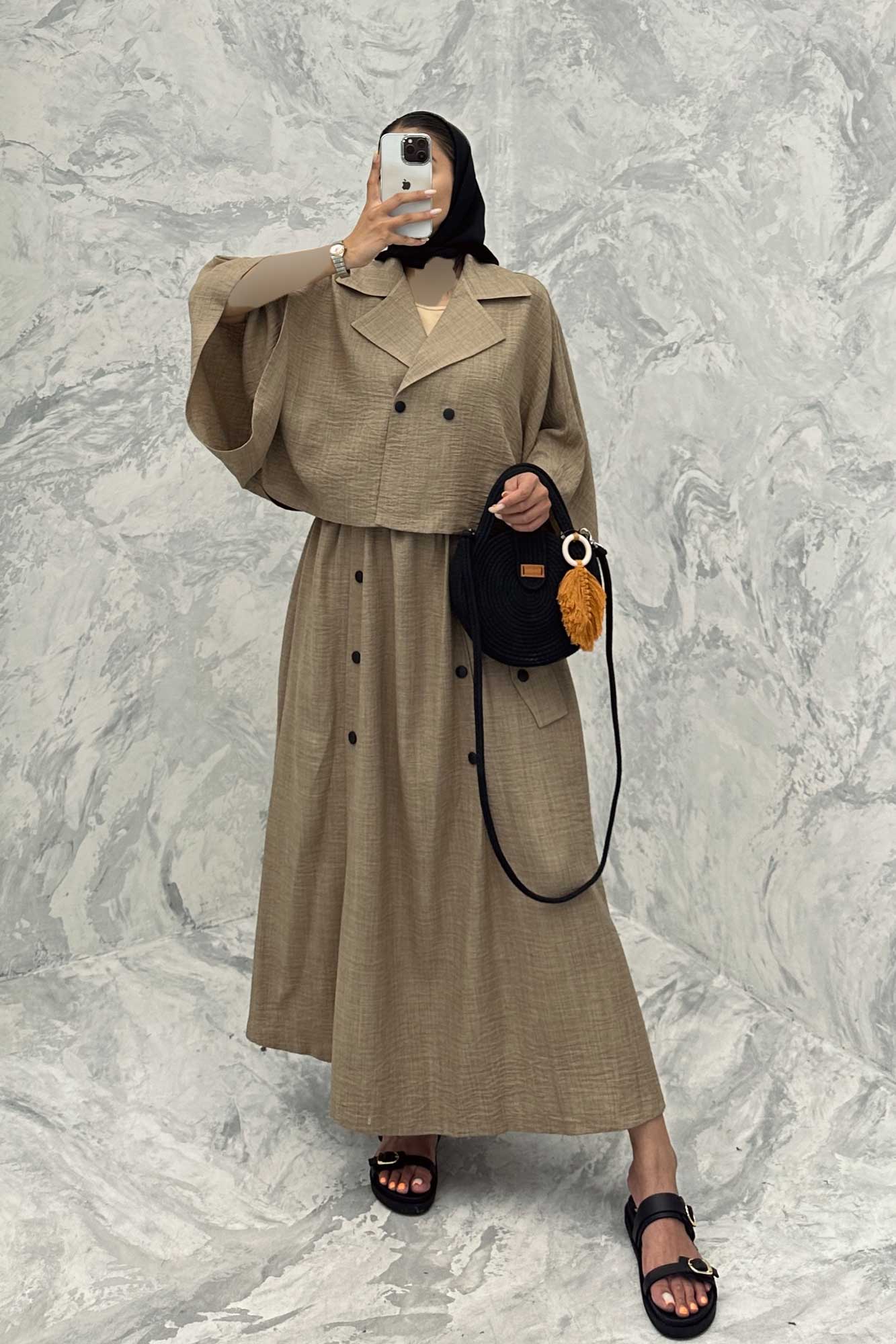 ست کت و دامن خفاشی دکمه زاماک شانتون