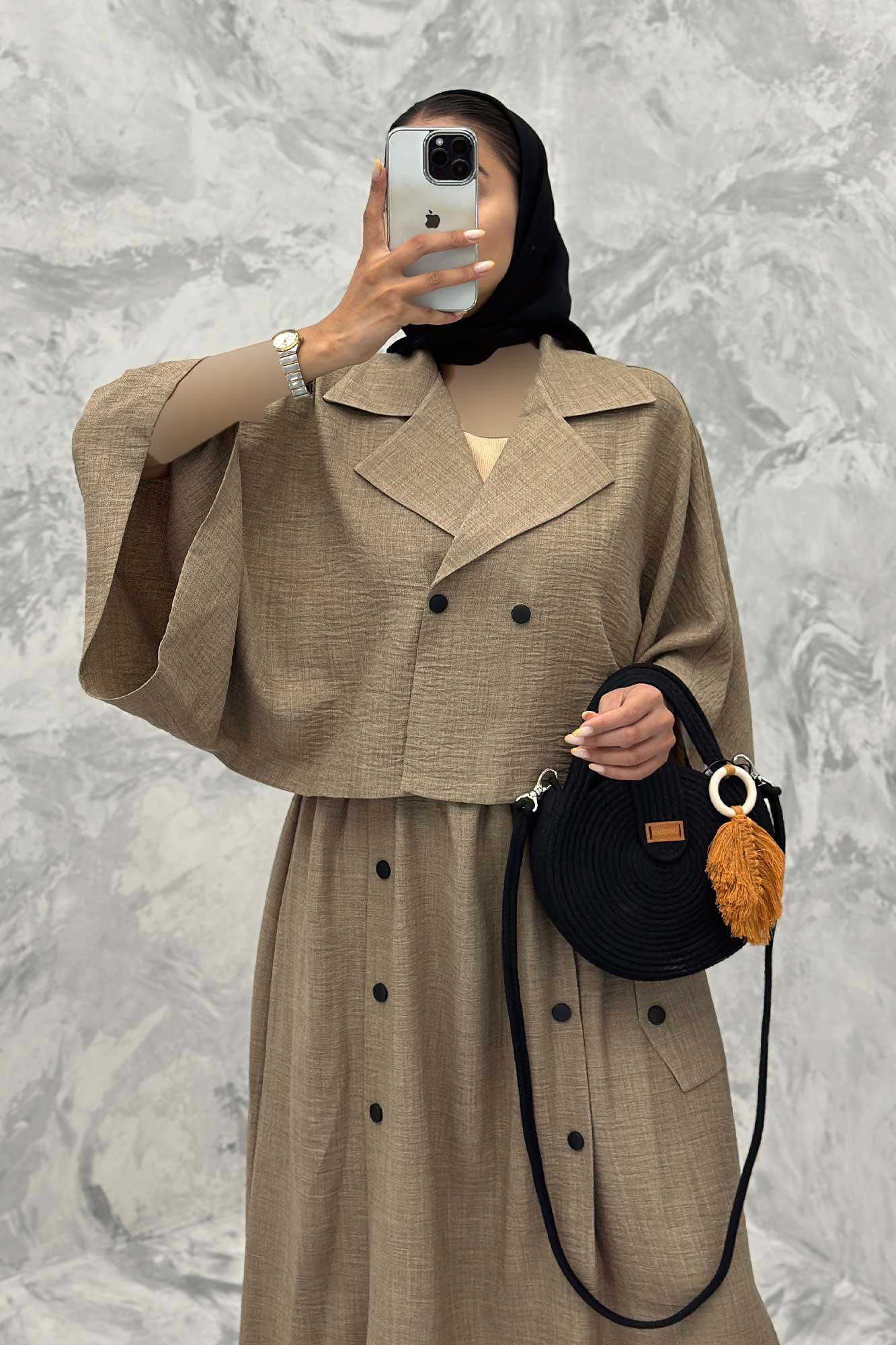 ست کت و دامن خفاشی دکمه زاماک شانتون